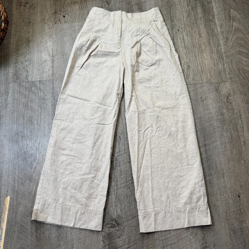 Mango Cream Linen Wide Leg Trousers Women's Size 4 Linen Blend Resort Wear